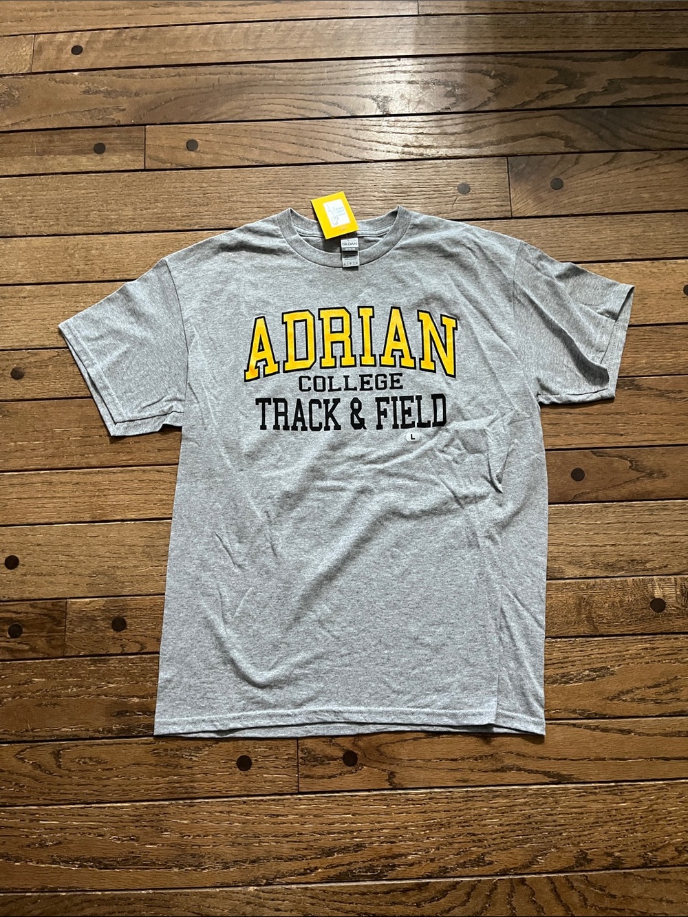 Gildan Gray Adrian College Track & Field Tee with Yellow Lettering
